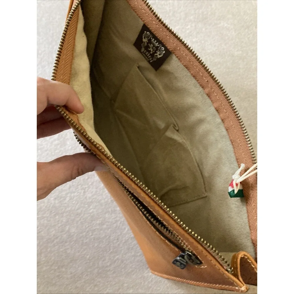 Pratesi Firenze Oversized Leather Clutch NWT Brown Made In Italy